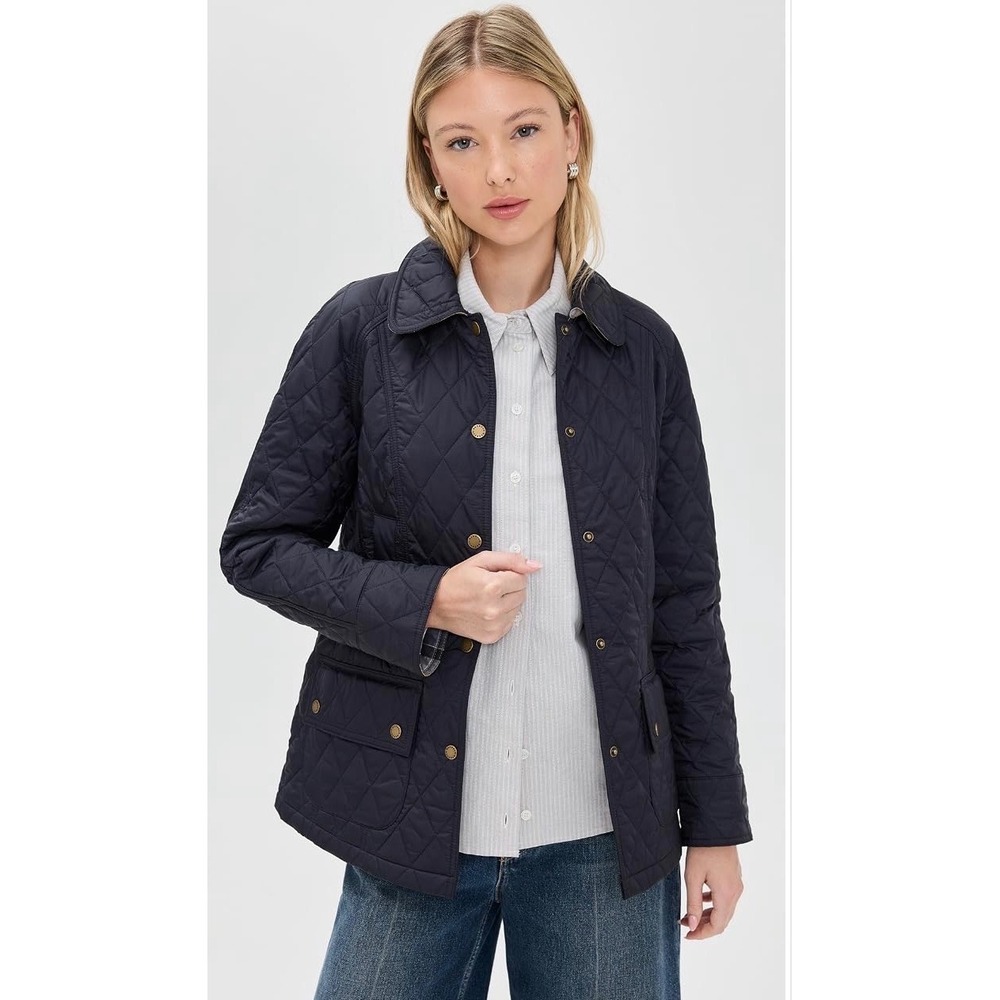 Barbour Summer Beadnell Quilt Barn Jacket Navy Blue Size 12